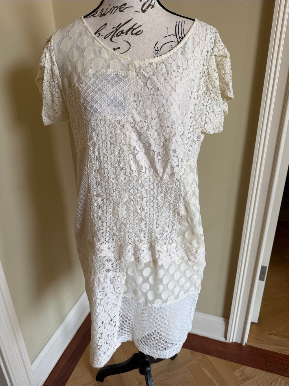 See By Chloé Cream Lace Patchwork Short Sleeve Dress